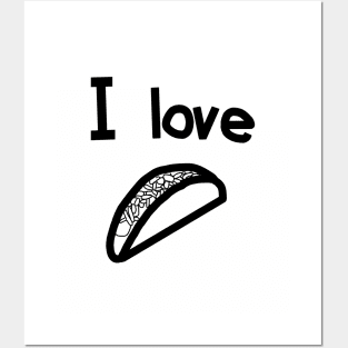 Food I Love Tacos Outline Posters and Art